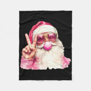 Santa Claus Blowing Bubble Gum Pink Sungles Christ Fleece Blanket