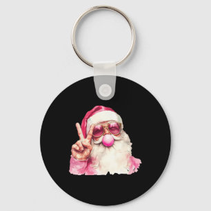 Santa Claus Blowing Bubble Gum Pink Sungles Christ Key Ring
