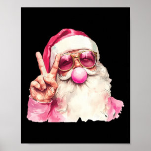 Santa Claus Blowing Bubble Gum Pink Sungles Christ Poster