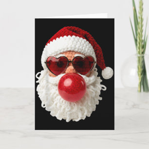Santa Claus Blowing Yarn Crochet Bubble Gum Heart Card