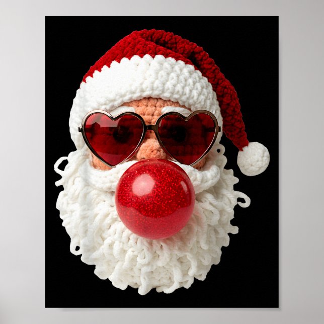 Santa Claus Blowing Yarn Crochet Bubble Gum Heart  Poster (Front)