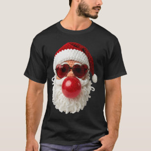 Santa Claus Blowing Yarn Crochet Bubble Gum Heart T-Shirt