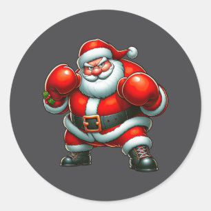Santa Claus Boxing Player Boxer Merry Christmas Xm Classic Round Sticker