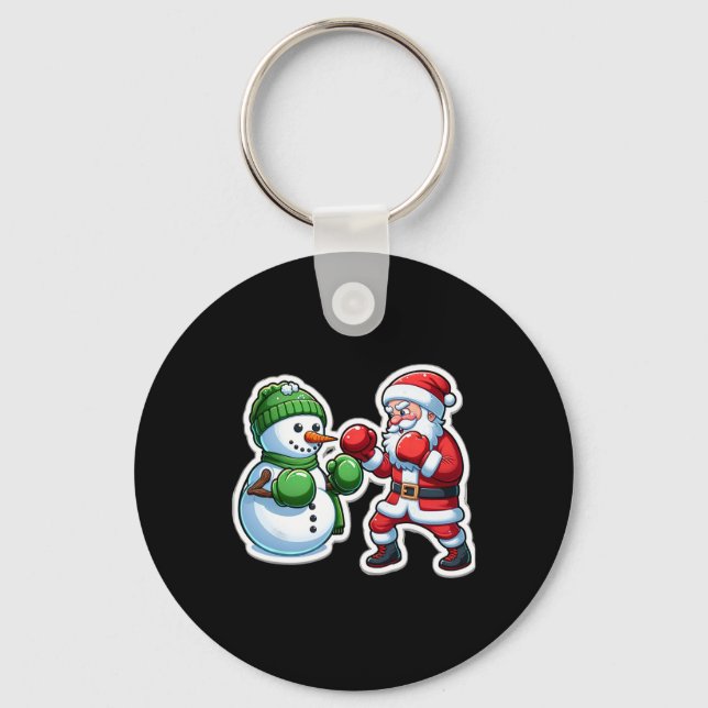 Santa Claus Boxing Snowman Christmas  Key Ring (Front)