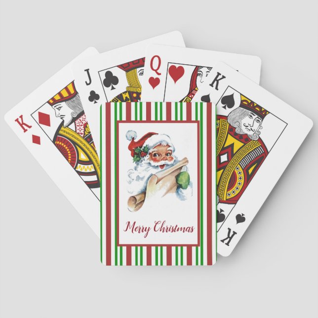 Santa Claus Candy Cane Pattern Your Greeting Playing Cards (Back)