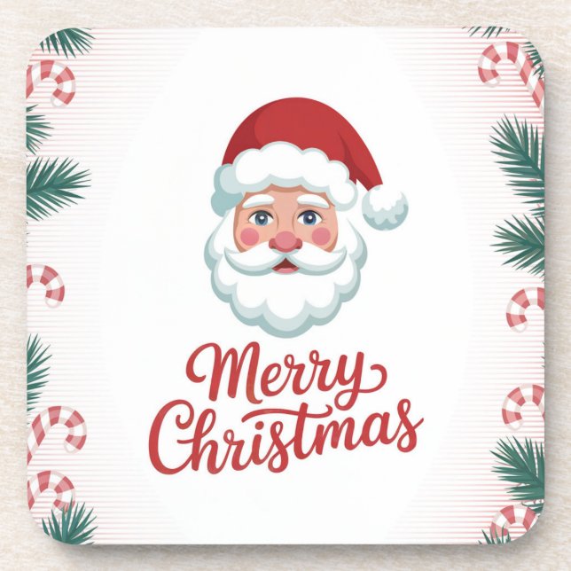 Santa Claus Candy Canes Plastic Coaster Set (Front)