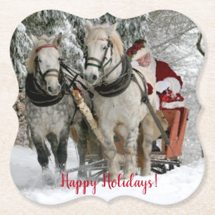 Santa Claus Carriage Christmas Holiday Paper Coaster
