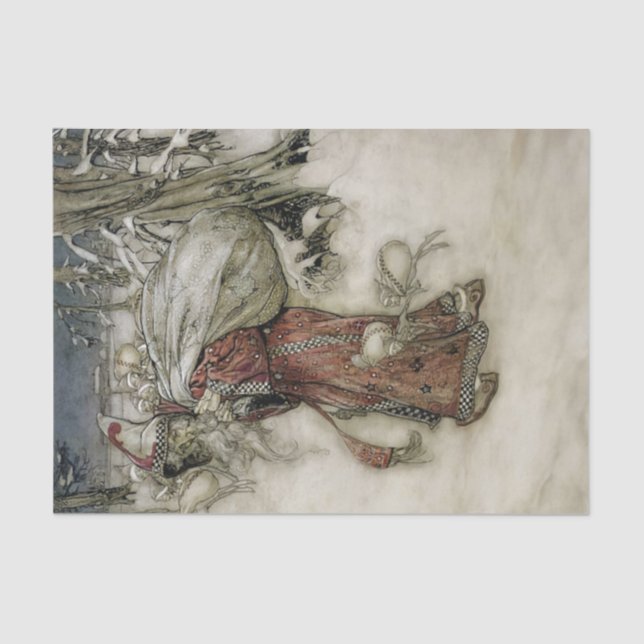 Santa Claus Carrying a Sack of Gifts through Snow Tissue Paper (Front)