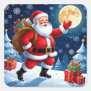 Santa Claus Carrying Christmas Gifts Square Sticker