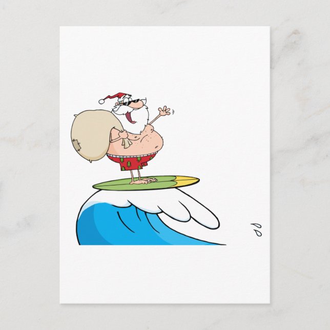 Santa Claus Carrying His Sack While Surfing Holiday Postcard (Front)