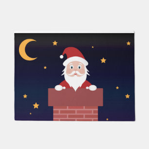 Santa Claus cartoon Xmas night down the Chimney  Doormat