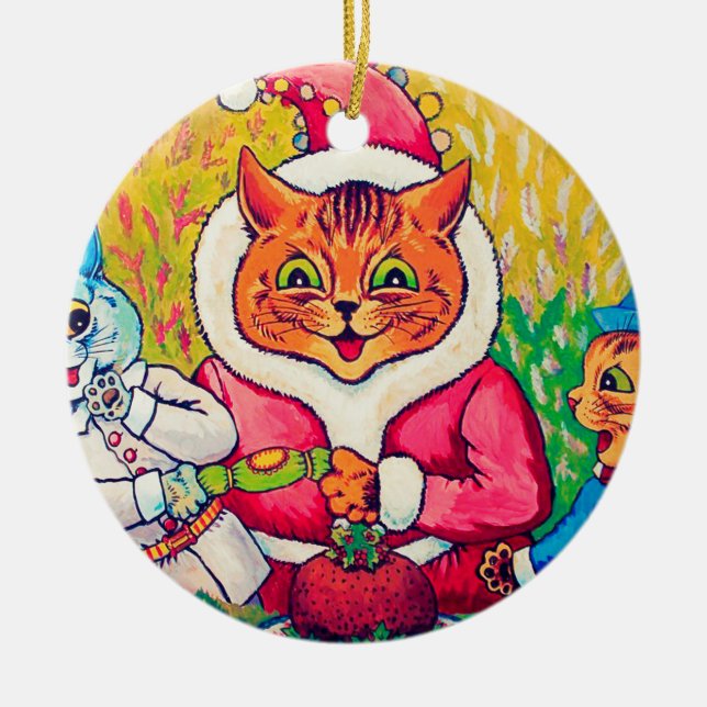 Santa Claus Cat, Louis Wain Ceramic Tree Decoration (Front)