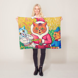 Santa Claus Cat, Louis Wain Fleece Blanket