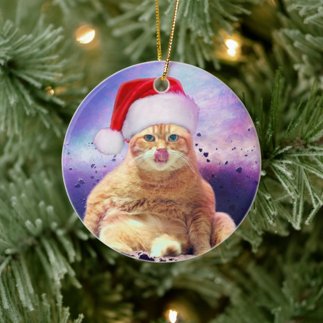 Santa Claus Cat Moon Ceramic Tree Decoration (Tree)