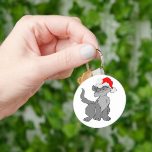 Santa Claus cat with a red santa hat Key Ring