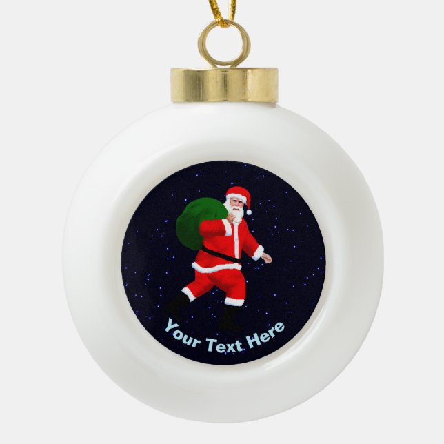 Santa Claus Ceramic Ball Christmas Ornament (Front)