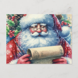Santa Claus Checking His List Holiday  Postcard
