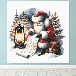 Santa Claus checking his list in watercolor Canvas Print