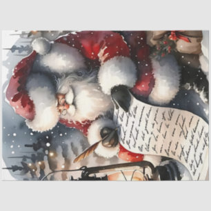 Santa Claus checking his list in watercolor Tissue Paper