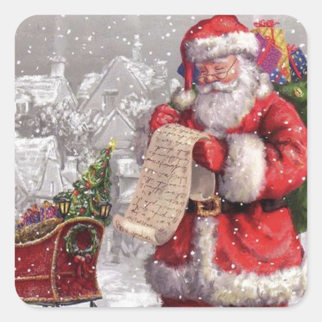 Santa Claus Checking His List Twice Square Sticker (Front)