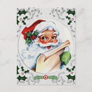 Santa Claus Checking List Snowflake Holly Frame Postcard