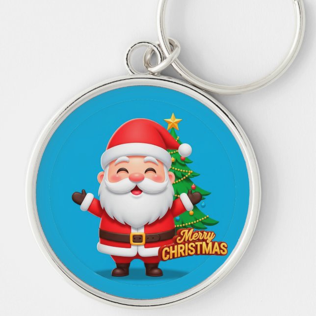 Santa Claus Cheerful Greeting Key Ring (Front)