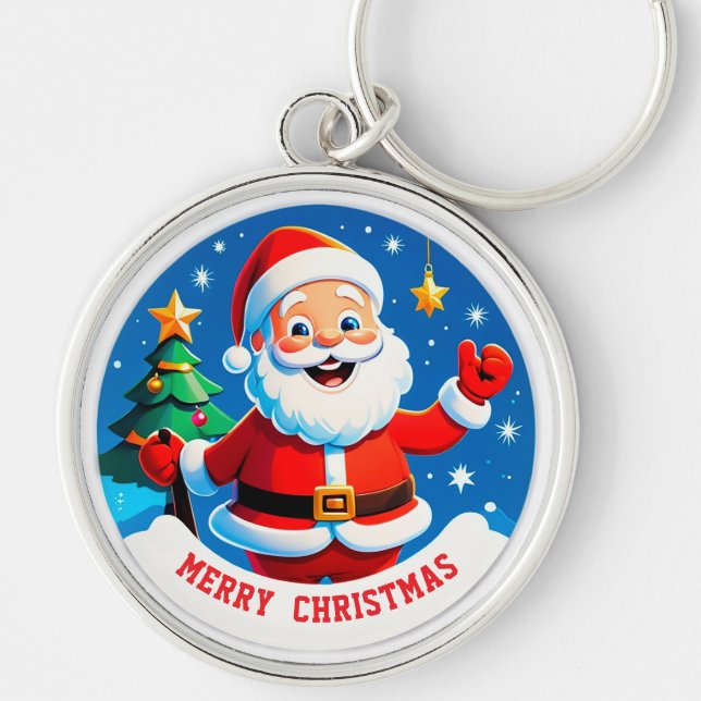 Santa Claus Cheerful Greeting Key Ring (Front)
