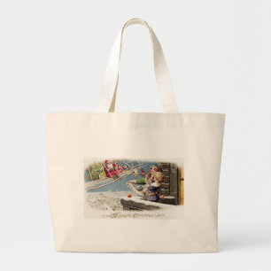 Santa Claus Children Christmas Vintage Large Tote Bag