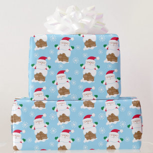Santa Claus Chimney on Blue Snow Christmas Gift Wrapping Paper
