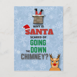 Santa Claus chimney snowflakes funny joke blue Postcard