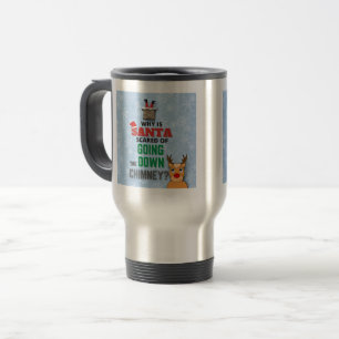 Santa Claus chimney snowflakes funny joke blue Travel Mug