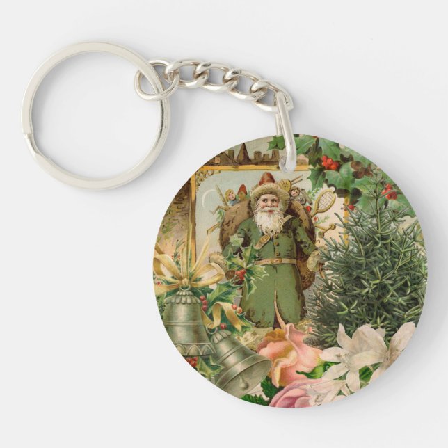 Santa Claus Christmas Antique Beautiful Art Key Ring (Front)