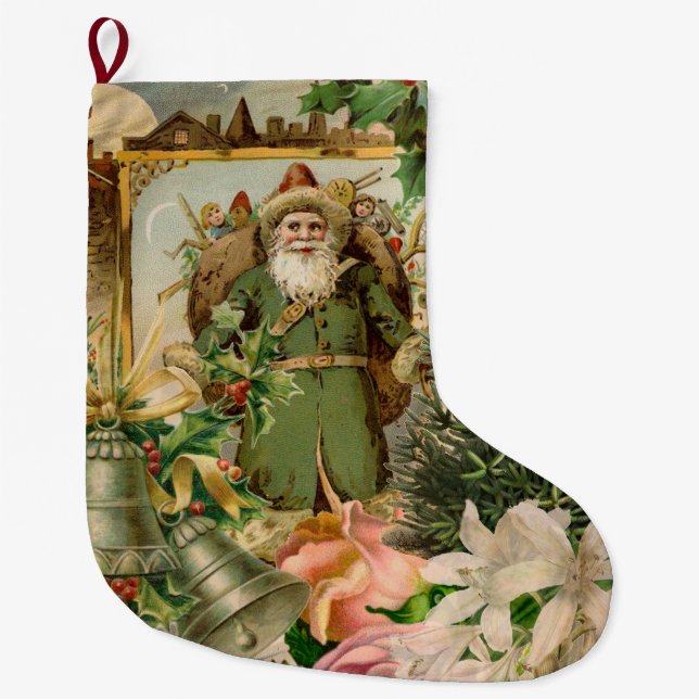 Santa Claus Christmas Antique Beautiful Art Large Christmas Stocking (Front)