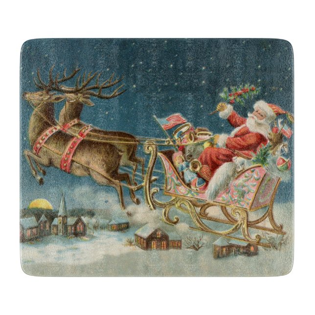 Santa Claus Christmas Antique Sleigh Reindeer Cutting Board (Front)