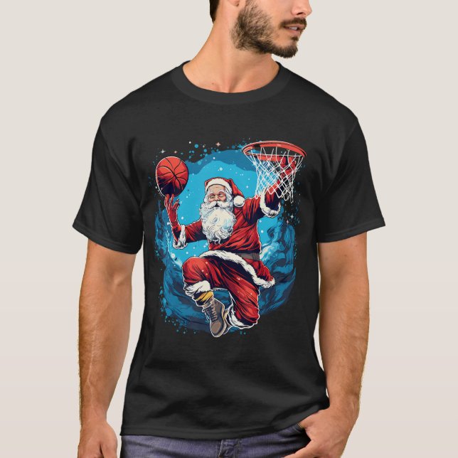 Santa Claus Christmas Basketball Xmas T-Shirt (Front)