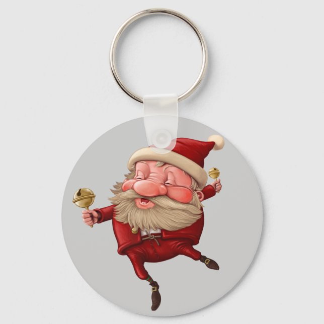 Santa Claus Christmas bells dancing Key Ring (Front)