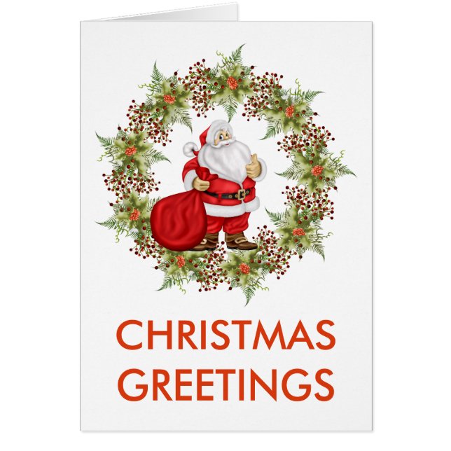 Santa Claus Christmas Card with Holly (Front)