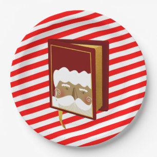 Santa Claus Christmas Carol Book Red Striped Paper Plate