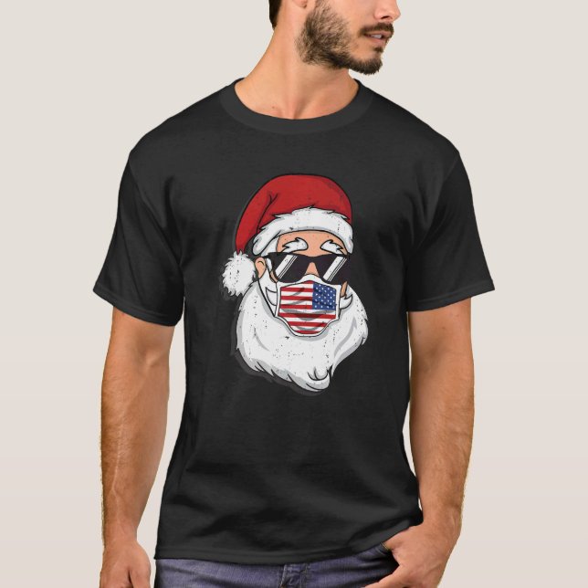 Santa Claus Christmas costume with mask and cool s T-Shirt (Front)