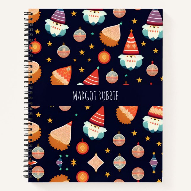 Santa Claus Christmas Decorations Retro Pattern Notebook (Front)