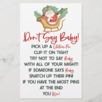 Santa Claus Christmas Don't Say Baby Shower Game