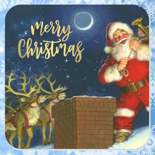 Santa Claus Christmas Eve  Card Envelope Square Sticker