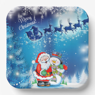 Santa Claus Christmas Eve Reindeer Snowman Paper P Plate