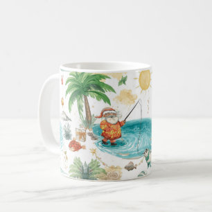 Santa Claus Christmas Fishing in Summer Coffee Mug