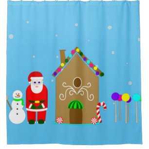 santa claus christmas gingerbread house shower curtain