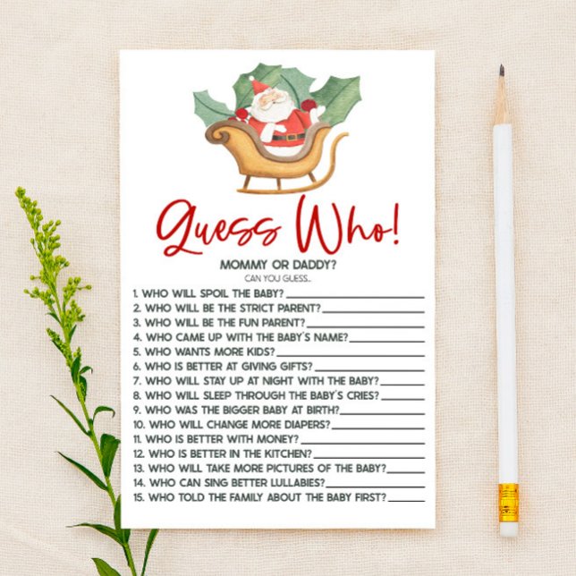 Santa Claus Christmas Guess Who! Baby Shower Game Stationery (Creator Uploaded)