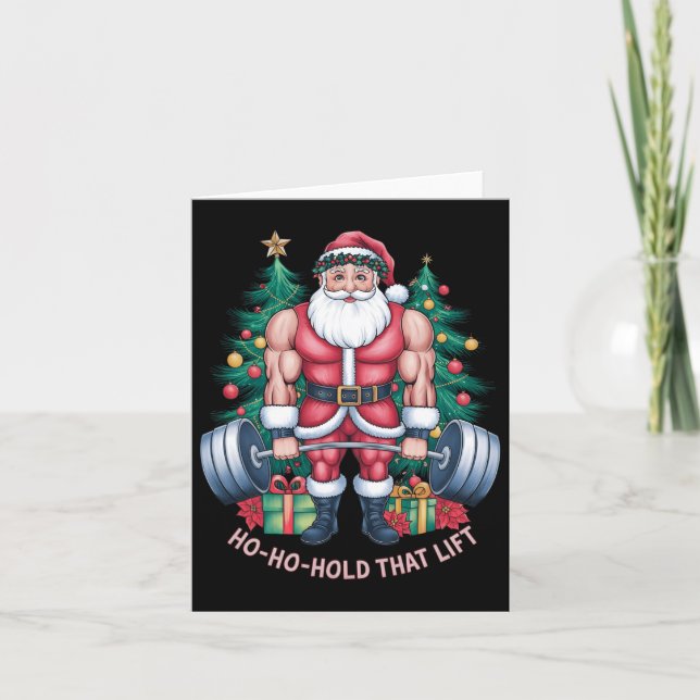 Santa Claus Christmas Gym Workout Ho-ho-hold That  Card (Front)