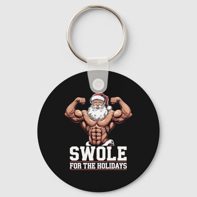 Santa Claus Christmas Gym Workout Swole For The Ho Key Ring (Front)