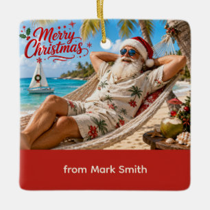 Santa Claus Christmas Hammock Holiday Card Ceramic Ornament