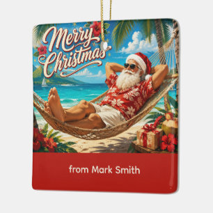 Santa Claus Christmas Hammock Holiday Card Ceramic Ornament